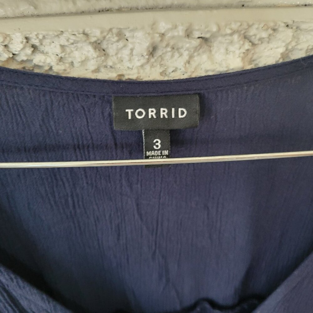 Torrid Dress 3X Plus Size Blue V-Neck 3/4 Sleeve High-Low Lined Stretch SWE169E - Picture 10 of 12